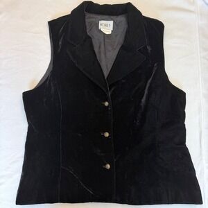 90s Koret Black Velvet Vest Womens L Button‎ Front Whimsygoth Romantic Witchy